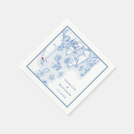 Serviette En Papier Southport Boothbay Maine Map Mariage élégant (Coin)