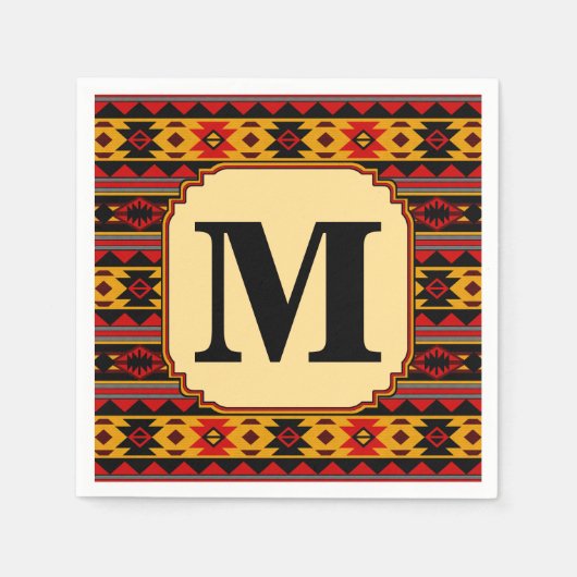 Serviette En Papier Southwest Design Red Black Gold Tribal Motif (Devant)