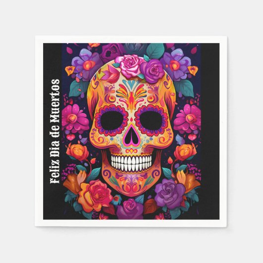 Serviette En Papier 🌹 Souvenir vibrant : Un hommage à Día de Muertos  (Devant)