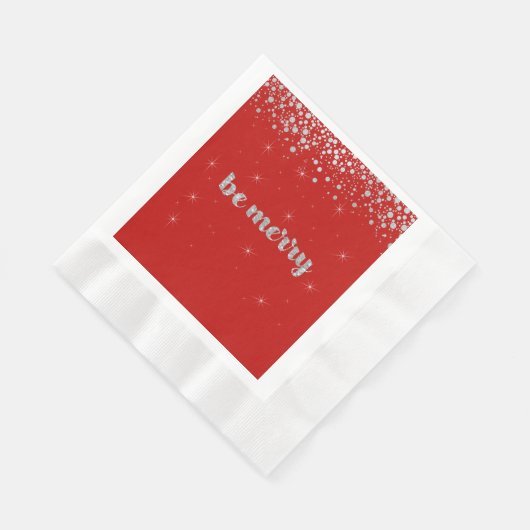 Serviette En Papier Soyez joyeux, Noël,  Paillettes d'argent, Étincell (Coin)