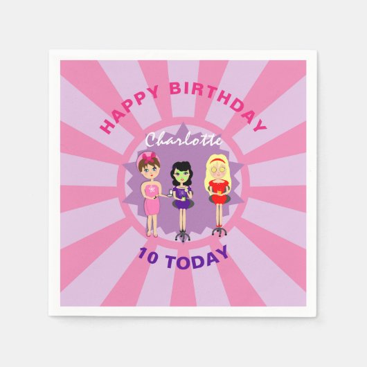 Serviette En Papier Spa Pamper Girly Kids mignonne Bonne fête d'annive (Devant)