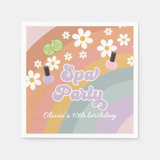 Serviette En Papier Spa Party Retro Rainbow Anniversaire (Devant)