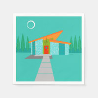 Space Age Cartoon House Cocktail Napkins