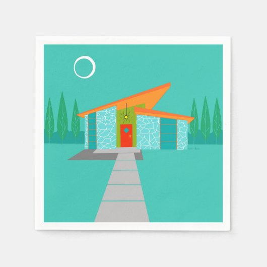 Serviette En Papier Space Age Cartoon House Cocktail Napkins (Devant)