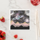 Serviette En Papier Space Mountains Gold Starry Sky Galaxy Planètes (En situation)