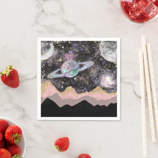 Serviette En Papier Space Mountains Gold Starry Sky Galaxy Planètes (En situation)