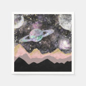 Serviette En Papier Space Mountains Gold Starry Sky Galaxy Planètes (Devant)