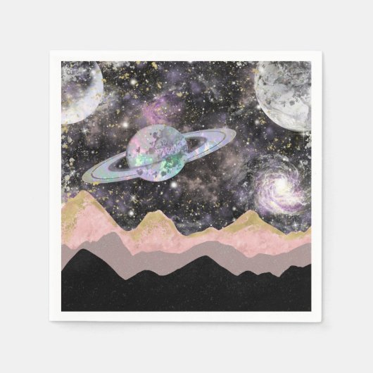 Serviette En Papier Space Mountains Gold Starry Sky Galaxy Planètes (Devant)