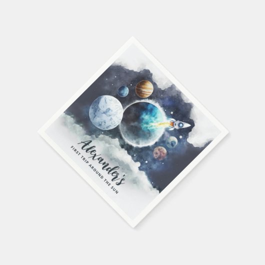Serviette En Papier Space Planètes & Rockship Boy 1er anniversaire (Coin)