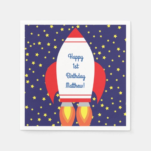 Serviette En Papier Space Rocket Star Navire 1ère fête d'anniversaire  (Devant)
