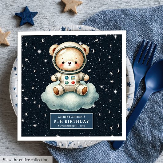 Serviette En Papier Space Teddy Bear Astronaut Napkins Garçon Annivers