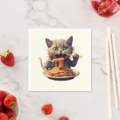 Serviette En Papier Spaghetti mangeur de chats (En situation)