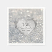 Serviette En Papier Sparkle Coeur d'argent 25e anniversaire Mariage (Devant)
