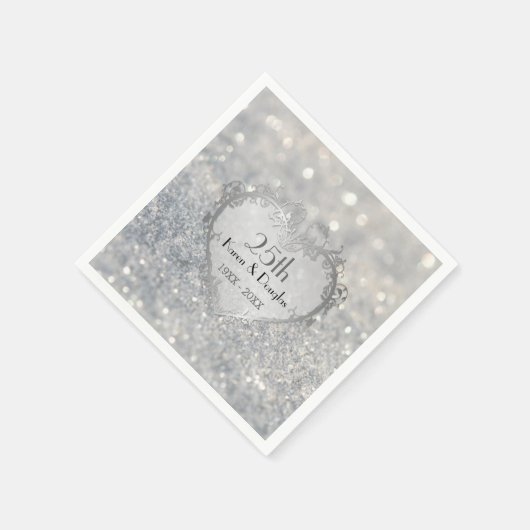Serviette En Papier Sparkle Coeur d'argent 25e anniversaire Mariage (Coin)