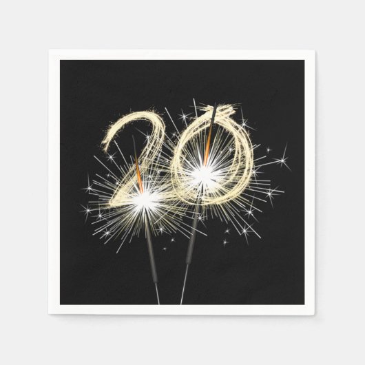 Serviette En Papier Sparklers du 20e anniversaire sur Noir (Devant)