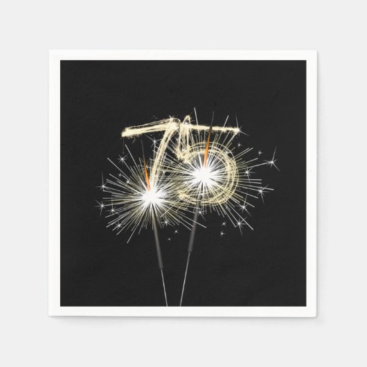 Serviette En Papier Sparklers du 75e anniversaire sur Noir (Devant)
