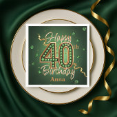 Serviette En Papier Sparkling Emerald Green and Gold 40th Birthday