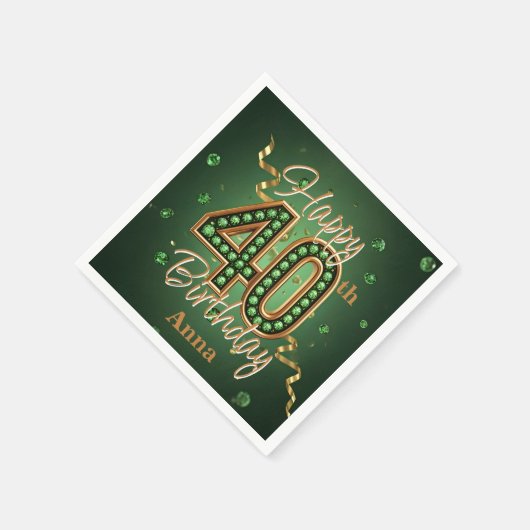 Serviette En Papier Sparkling Emerald Green and Gold 40th Birthday (Coin)