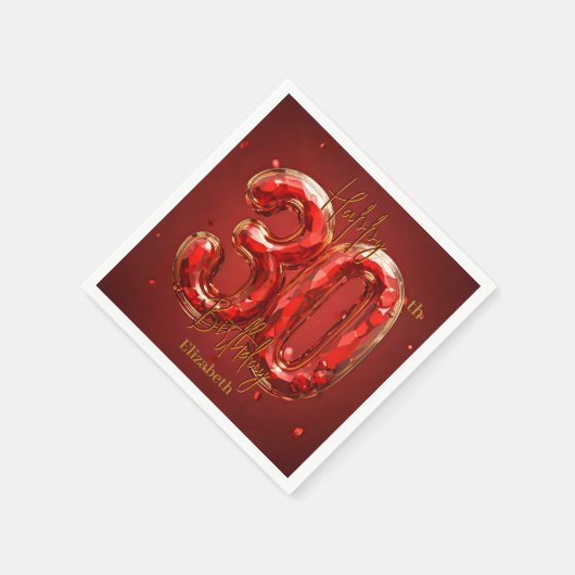 Serviette En Papier Sparkling Gemstone Ruby and Gold 30th Birthday (Coin)