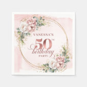 Serviette En Papier Sparkling Rose Gold Blush Flowers 50th Birthday  (Devant)