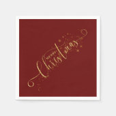 Serviette En Papier Sparkly Faux Gold Flake Joyeux Noël en rouge (Devant)