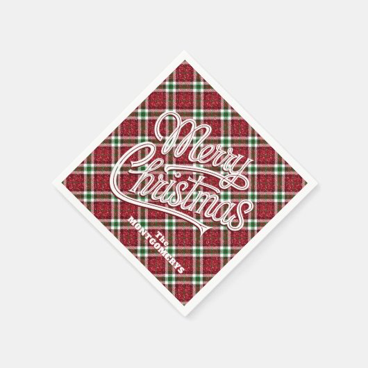 Serviette En Papier Sparkly Merry Christmas Plaid (Coin)