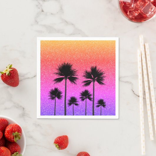 Serviette En Papier Sparkly Palm Trees Gradient Sunset (En situation)