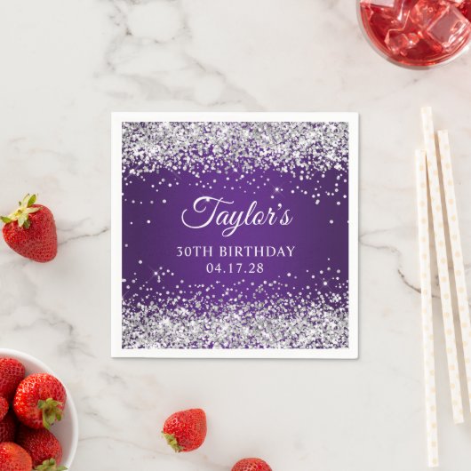 Serviette En Papier Sparkly Silver Parties scintillant Royal Purple 30 (En situation)