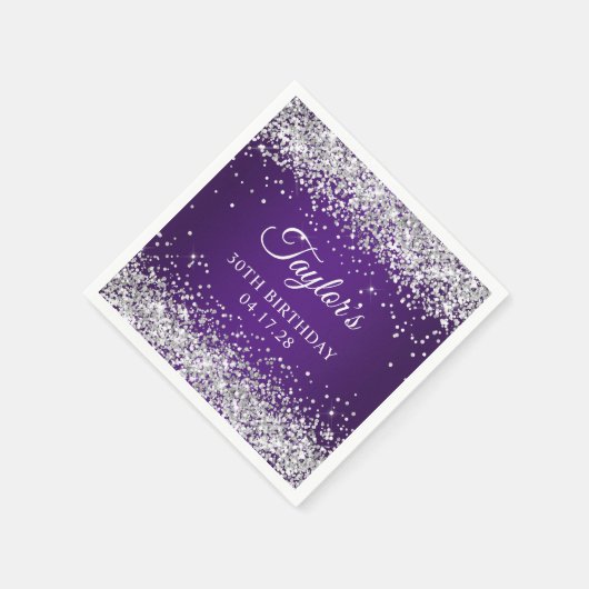 Serviette En Papier Sparkly Silver Parties scintillant Royal Purple 30 (Coin)