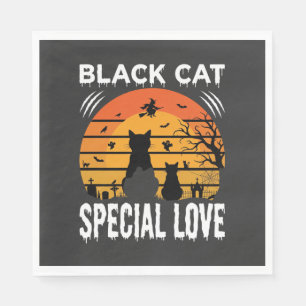Serviette En Papier Spécial Chat Noir Halloween Amour Design Gothique