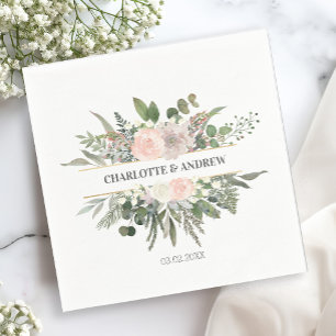 Serviette En Papier Spécifique au client, monogramme, mariage floral n