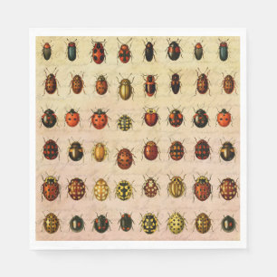 Serviette En Papier Spécimen de coccinelle vintage Motif Insecte antiq