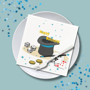 Serviette En Papier Spectacle de Magie Stary Blue Joyeux Anniversaire