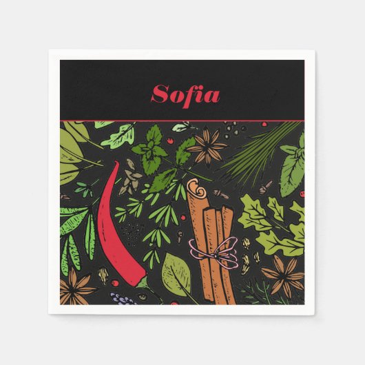 Serviette En Papier Spices poivre nom motif noir (Devant)