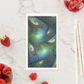 Serviette En Papier Spirales Beige Vert Turquoise Abstrait Fractal Art (En situation)