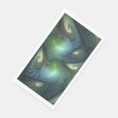 Serviette En Papier Spirales Beige Vert Turquoise Abstrait Fractal Art (Coin)