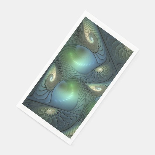 Serviette En Papier Spirales Beige Vert Turquoise Abstrait Fractal Art (Coin)