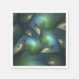 Serviette En Papier Spirales Beige Vert Turquoise Art Fractal Abstrait