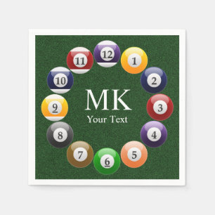 Serviette En Papier Sports colorés brillants de billard de piscine de