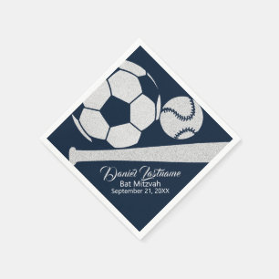 Serviette En Papier Sports Combo Baseball Soccer Mitzvah Argent
