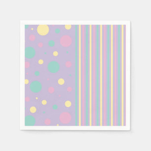 Serviette En Papier Spots et bandes - rose, jaune, pourpre, vert