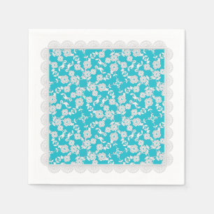Serviette En Papier Spray Floral, Dentelle-Blanc-Aqua-PAPIER NAPKINS D