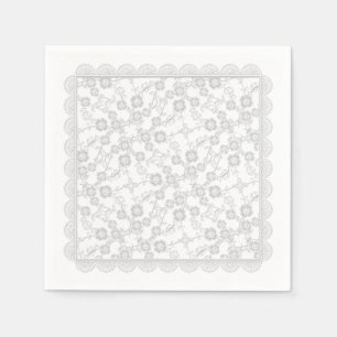 Serviette En Papier Spray Floral, Lace-Bridal White PAPER PARTY NAPKIN