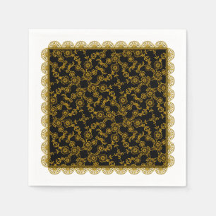 Serviette En Papier Spray Floral, Lace-OR-NOIR-PAPIER NAPKINS