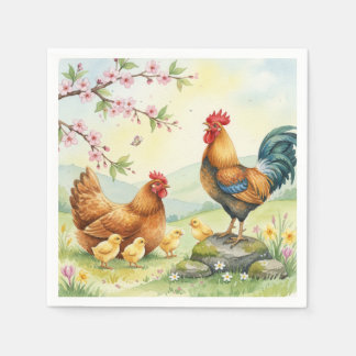 Serviette En Papier Spring chicken rooster farm country napkins