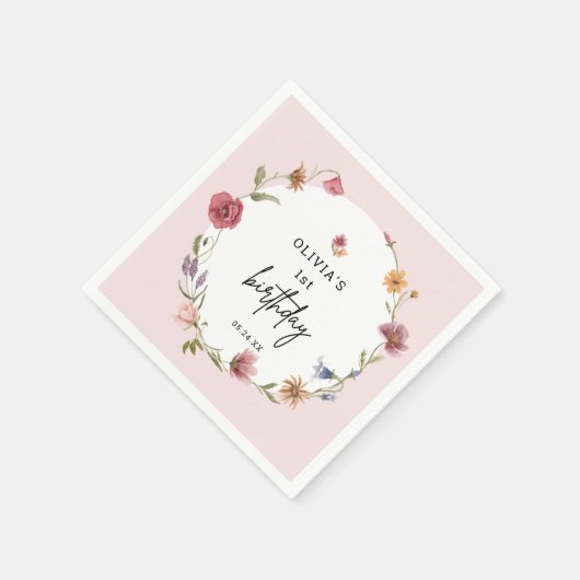 Serviette En Papier Spring Petite fille Fleur sauvage 1ère fête d'anni (Coin)