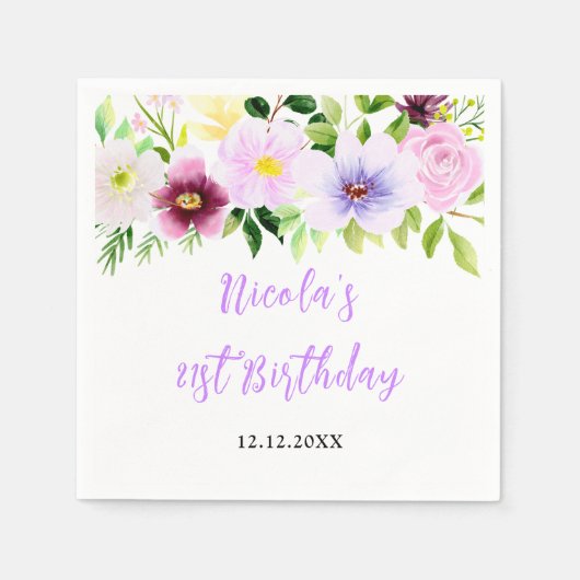 Serviette En Papier Spring Purple Floral Birthday (Devant)
