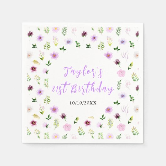 Serviette En Papier Spring Purple Floral Birthday (Devant)