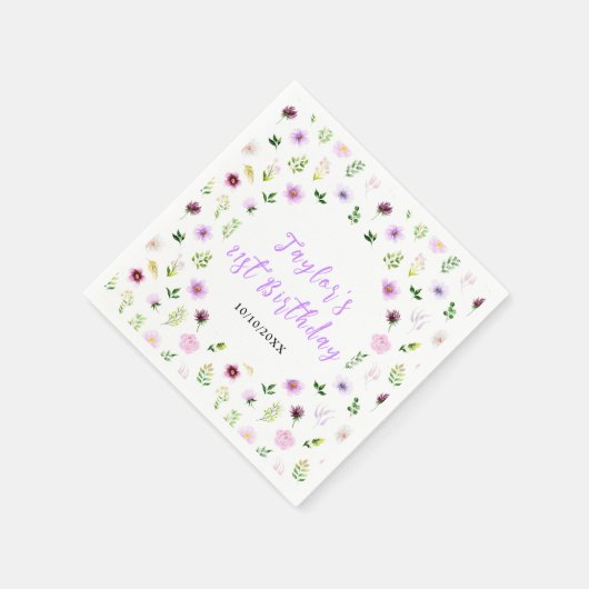 Serviette En Papier Spring Purple Floral Birthday (Coin)