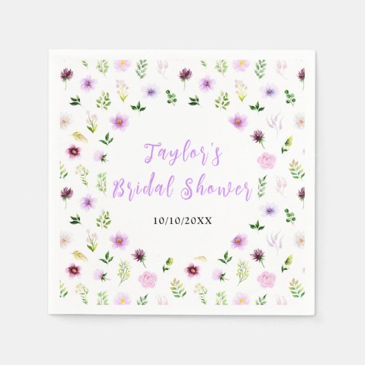 Serviette En Papier Spring Purple Floral Bridal Shower (Devant)
